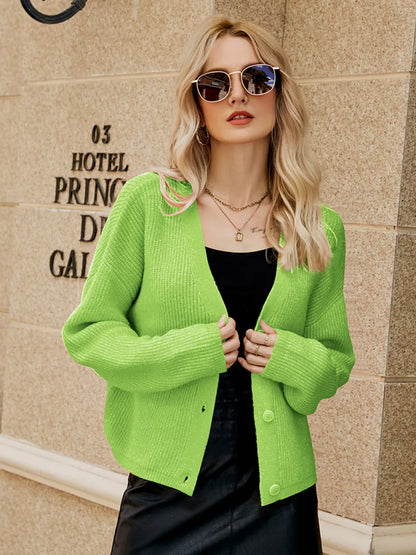 Dropped-Shoulder Button-Up Cardigan Yellow-Green Fitggins