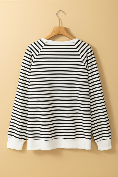 Side Slit Stripe Raglan Sleeve Sweatshirt - Sweatshirts & Hoodies - FITGGINS