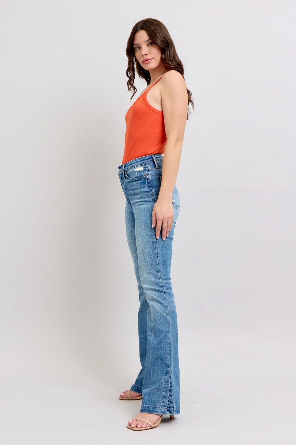 Judy Blue HW Tummy Control Vintage Wash Side Slit Slim Boot Jeans - Jeans - FITGGINS