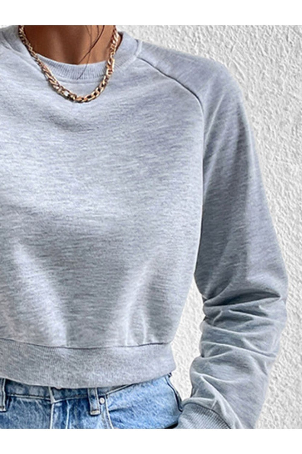 Perfee Raglan Sleeve Round Neck Cropped Sweatshirt - Sweatshirts & Hoodies - FITGGINS