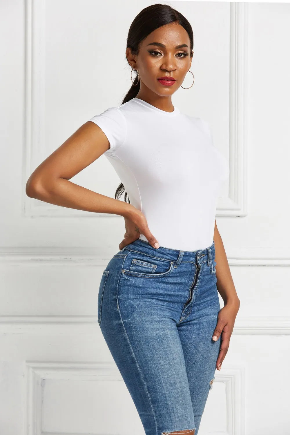 Round Neck Short Sleeve Bodysuit Fitggins