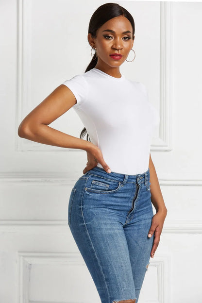 Round Neck Short Sleeve Bodysuit Fitggins