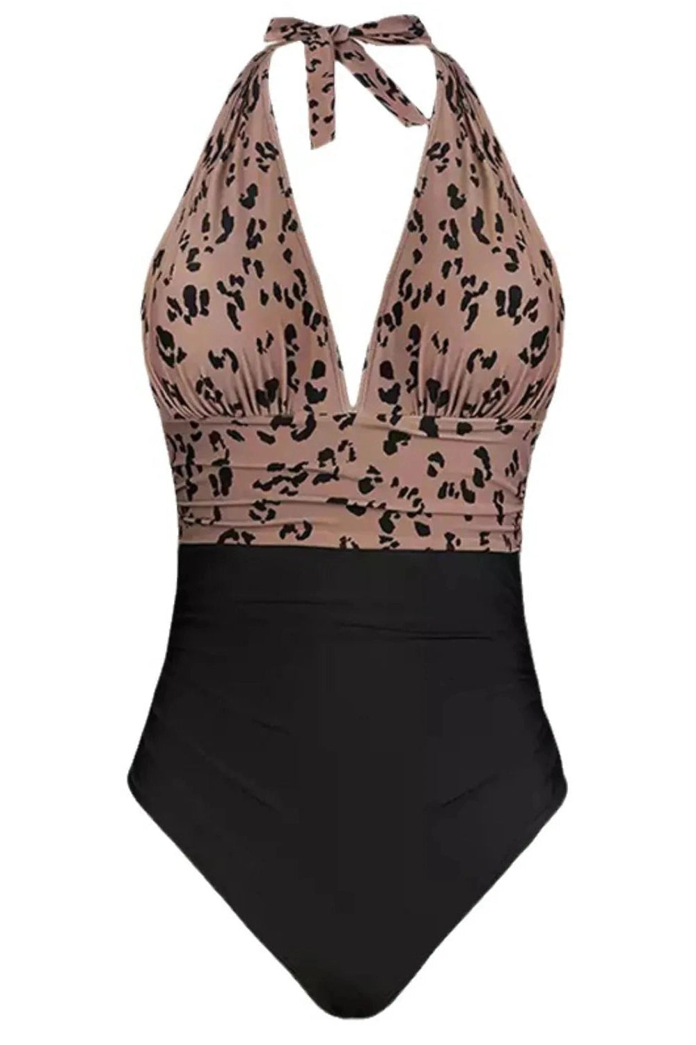Trendy Plus Size Leopard Halter Neck One-Piece Swimwear Fitggins