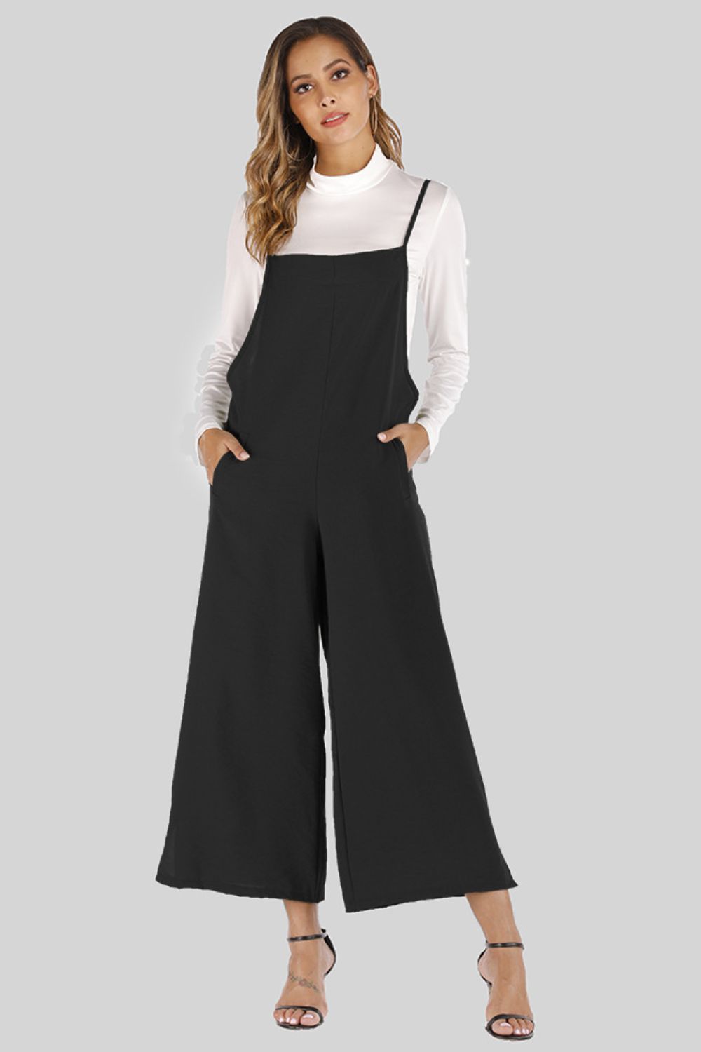 Full Size Cropped Wide Leg Overalls with Pockets - Pants - FITGGINS