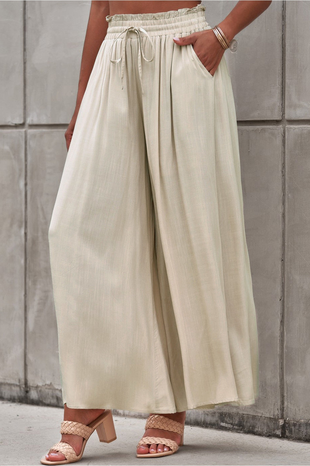 Drawstring Waist Wide Leg Pants - Pants - FITGGINS