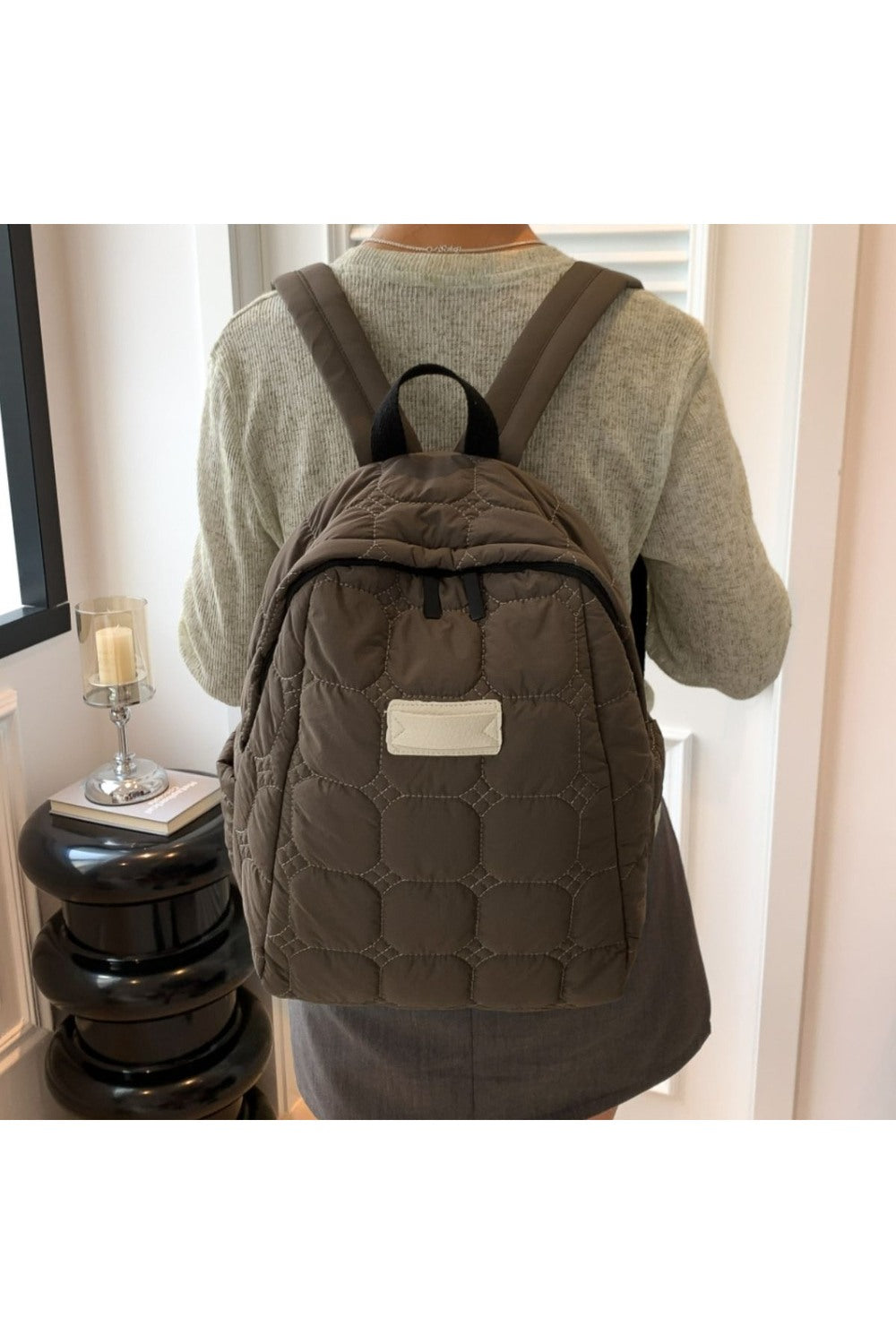 Quilted Polyester Backpack Bag - Handbag - FITGGINS