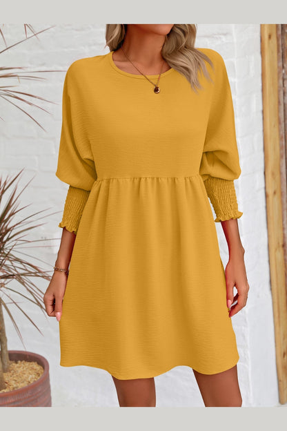 Round Neck Lantern Sleeve Mini Dress - Casual & Maxi Dresses - FITGGINS