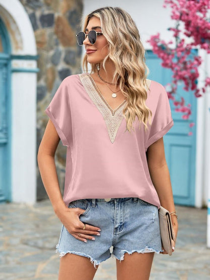 Mandy V-Neck Cuffed Blouse Fitggins