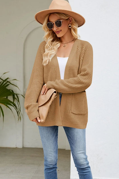 Open Front Raglan Sleeve Pocketed Cardigan Fitggins