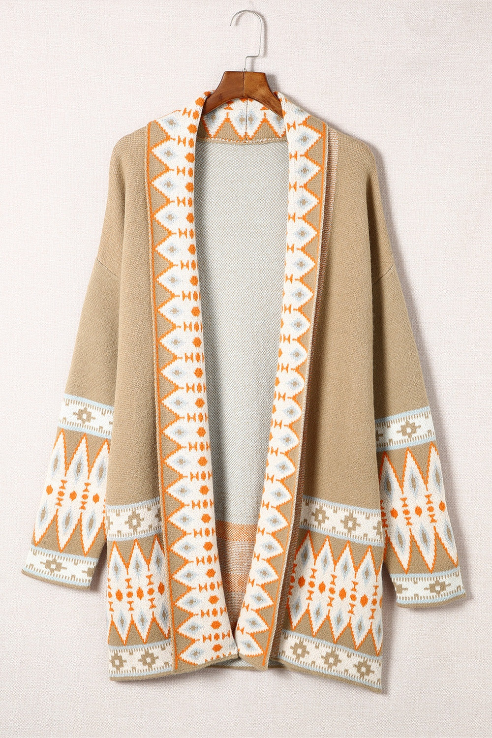 Geometric Open Front Long Sleeve Cardigan - Cardigans - FITGGINS