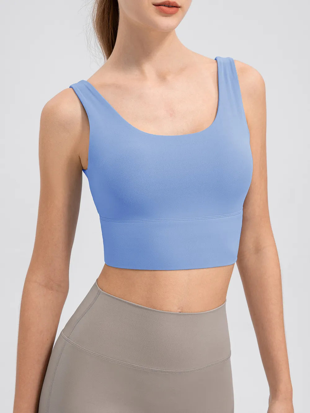Scoop Neck Wide Strap Active Tank Sky Blue Fitggins