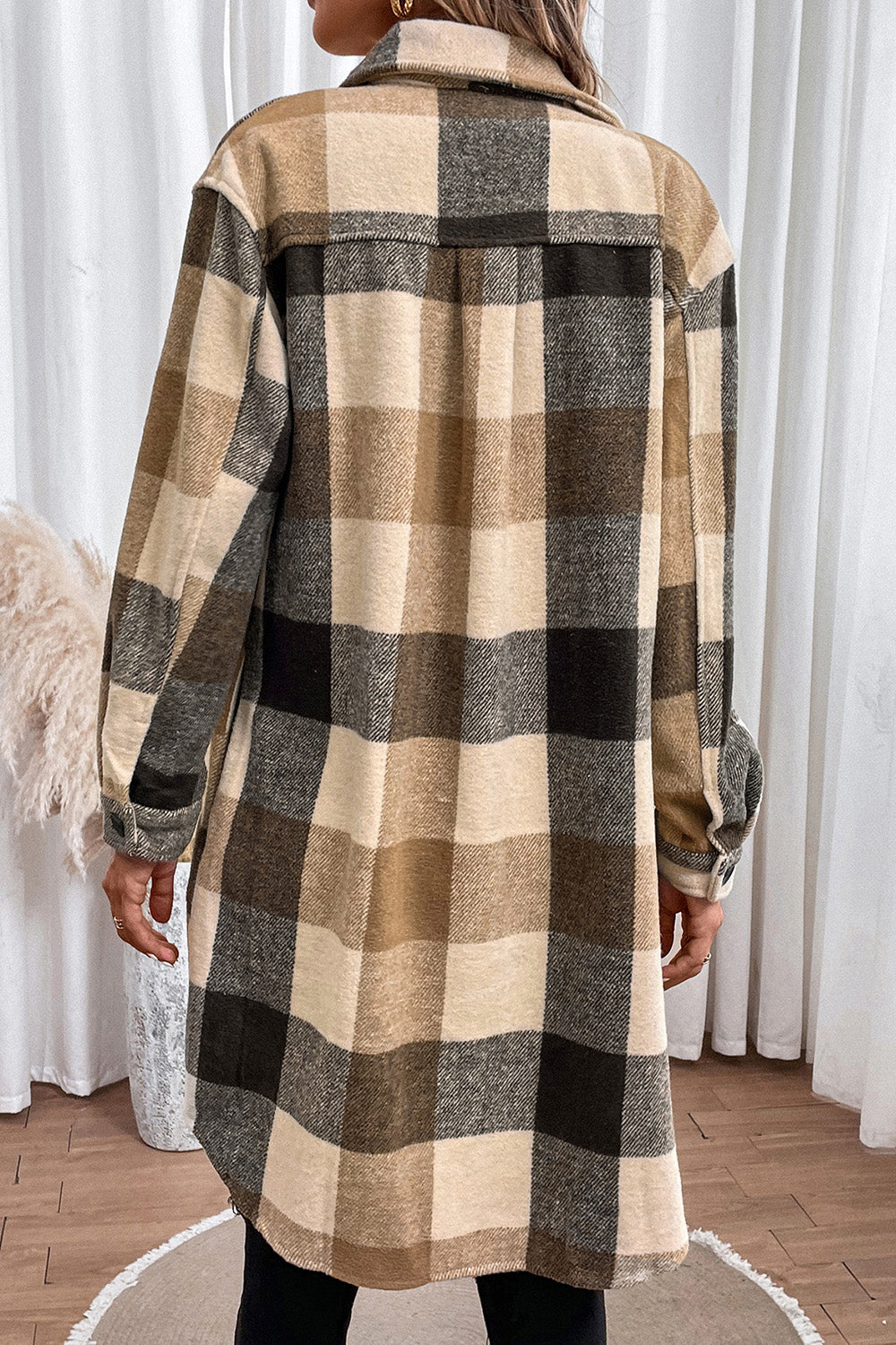 Plaid Button Down Longline Coat - Jackets - FITGGINS