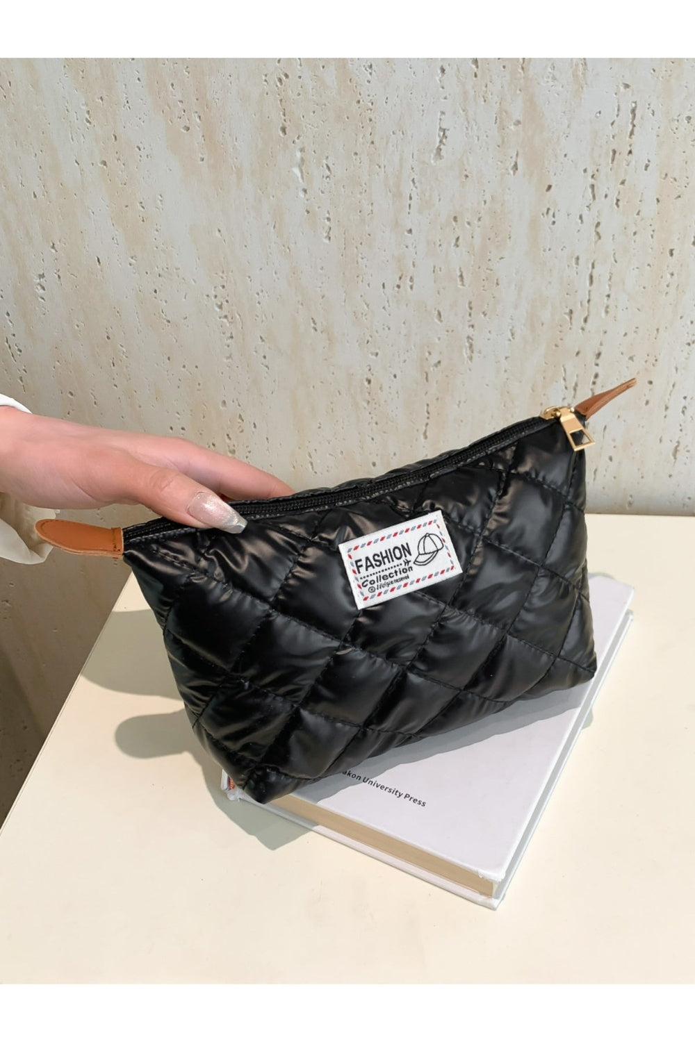 Solid Quilted Clutch with Zipper - Handbag - FITGGINS