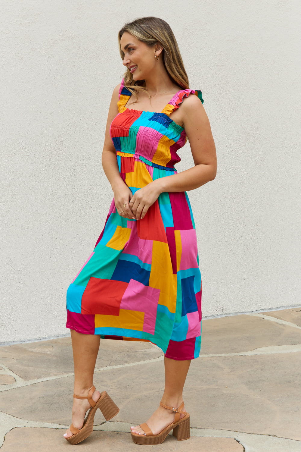 And The Why Multicolored Square Print Summer Dress - Casual & Maxi Dresses - FITGGINS