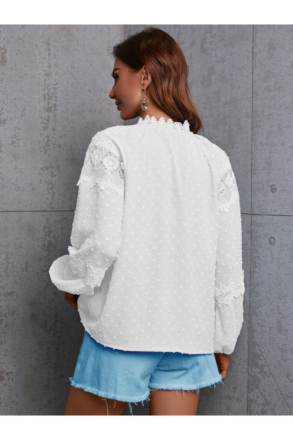 Crochet Tassel Tie Neck Long Sleeve Blouse - Blouses - FITGGINS