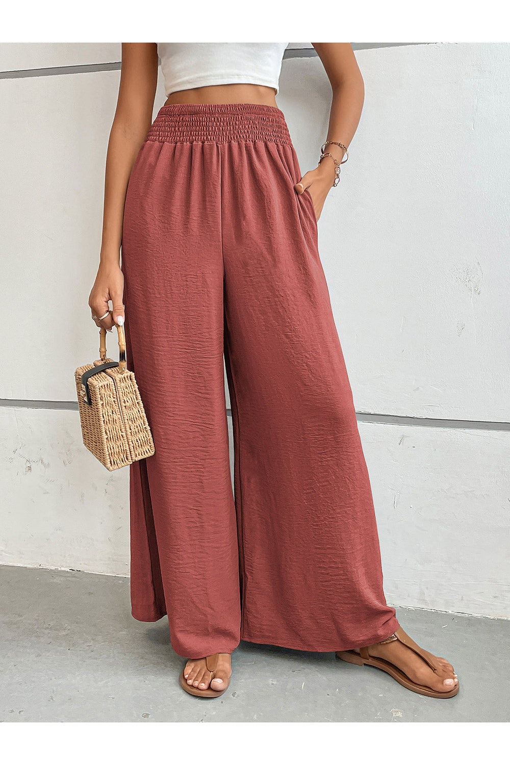 Perfee Wide Leg Pants with Pockets - Pants - FITGGINS