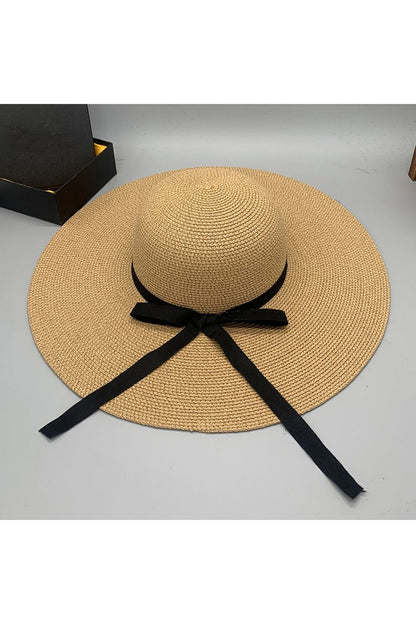 Bow Paper Braided Wide Brim Hat - Hats - FITGGINS