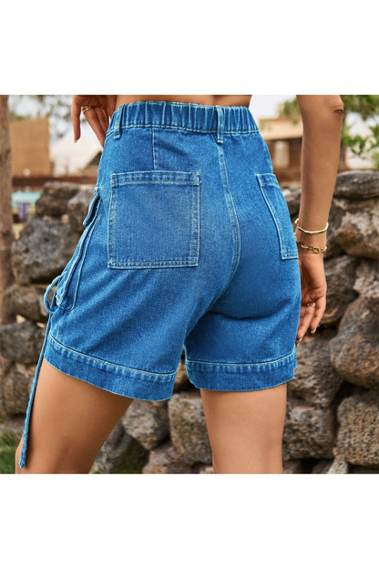 High Waist Denim Cargo Shorts - Denim Shorts - FITGGINS