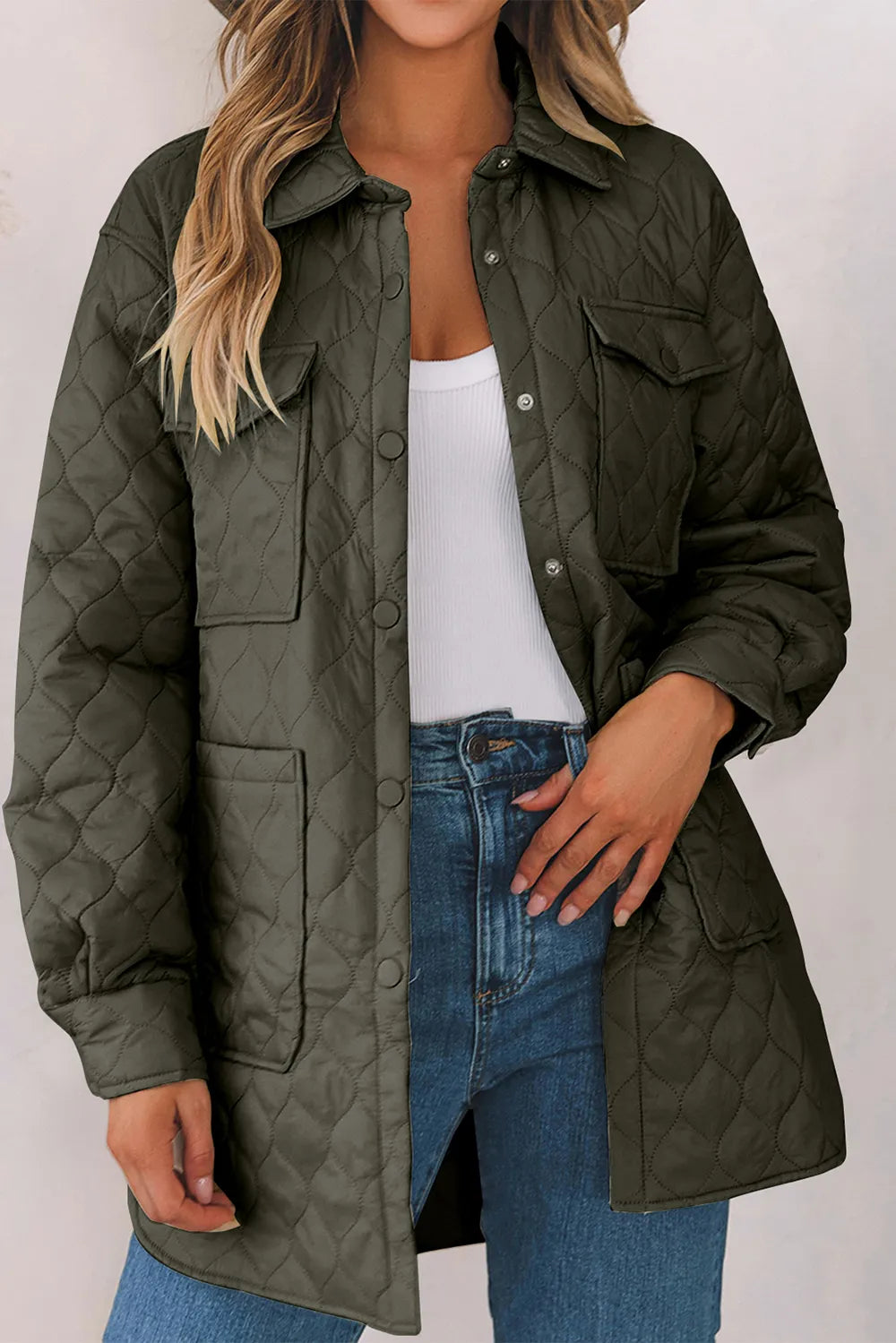 Snap Down Collared Winter Coat Army Green Fitggins