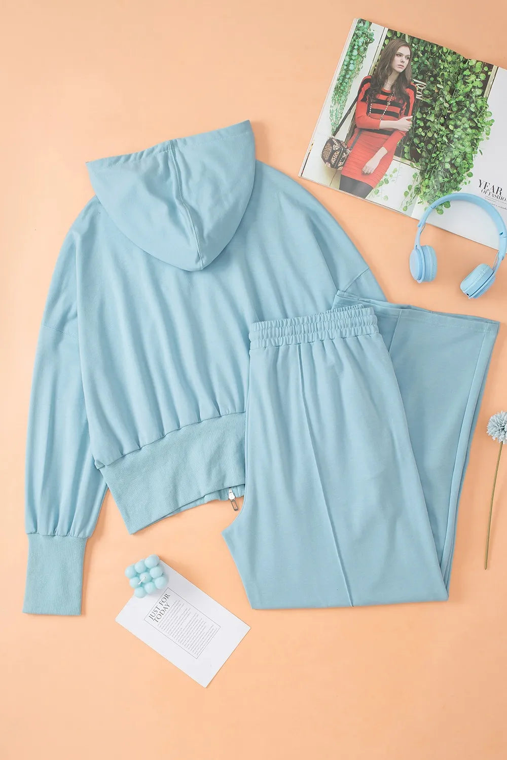 Zip-Up Hoodie and Pants Active Set Light Blue Fitggins