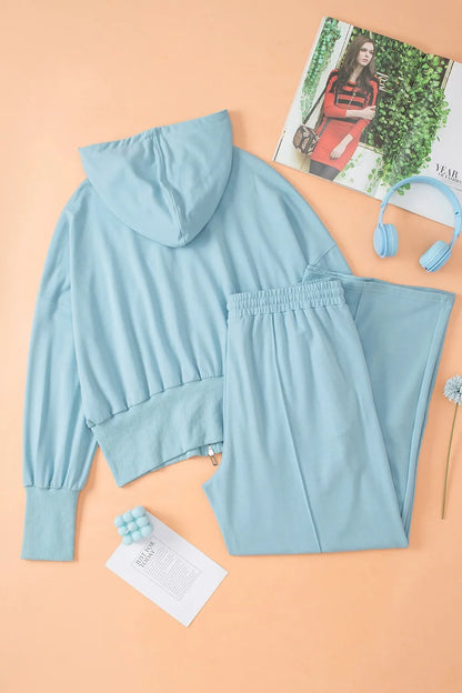 Zip-Up Hoodie and Pants Active Set Light Blue Fitggins