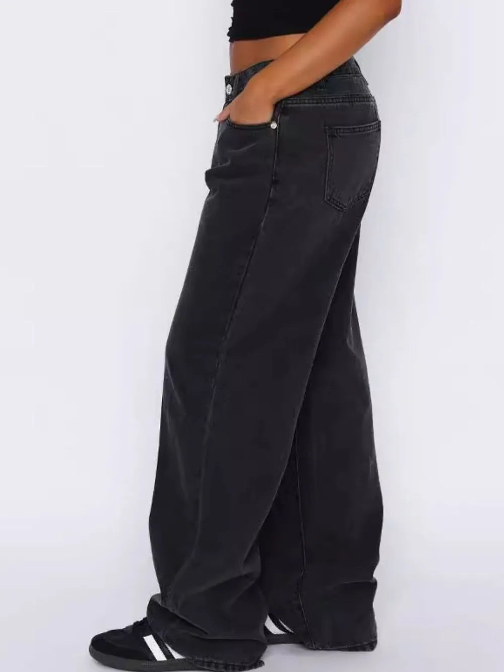 Wide Leg Jeans with Pockets Black Fitggins