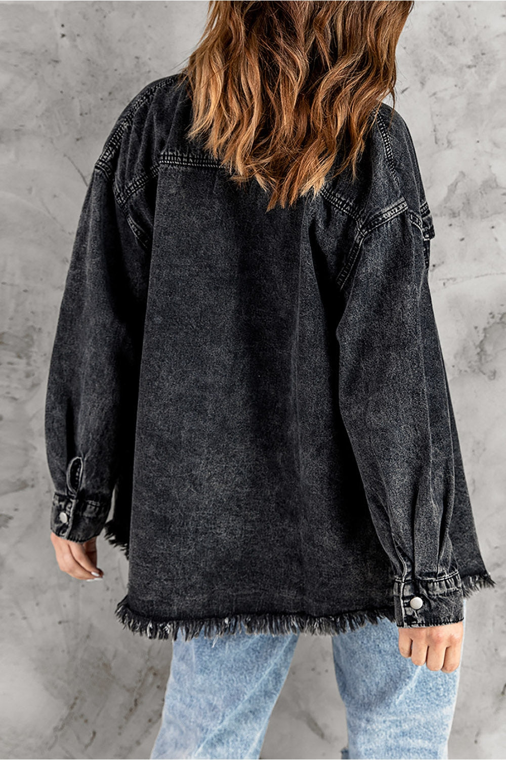 Button Up Pocketed Raw Hem Denim Jacket - Denim Jackets - FITGGINS