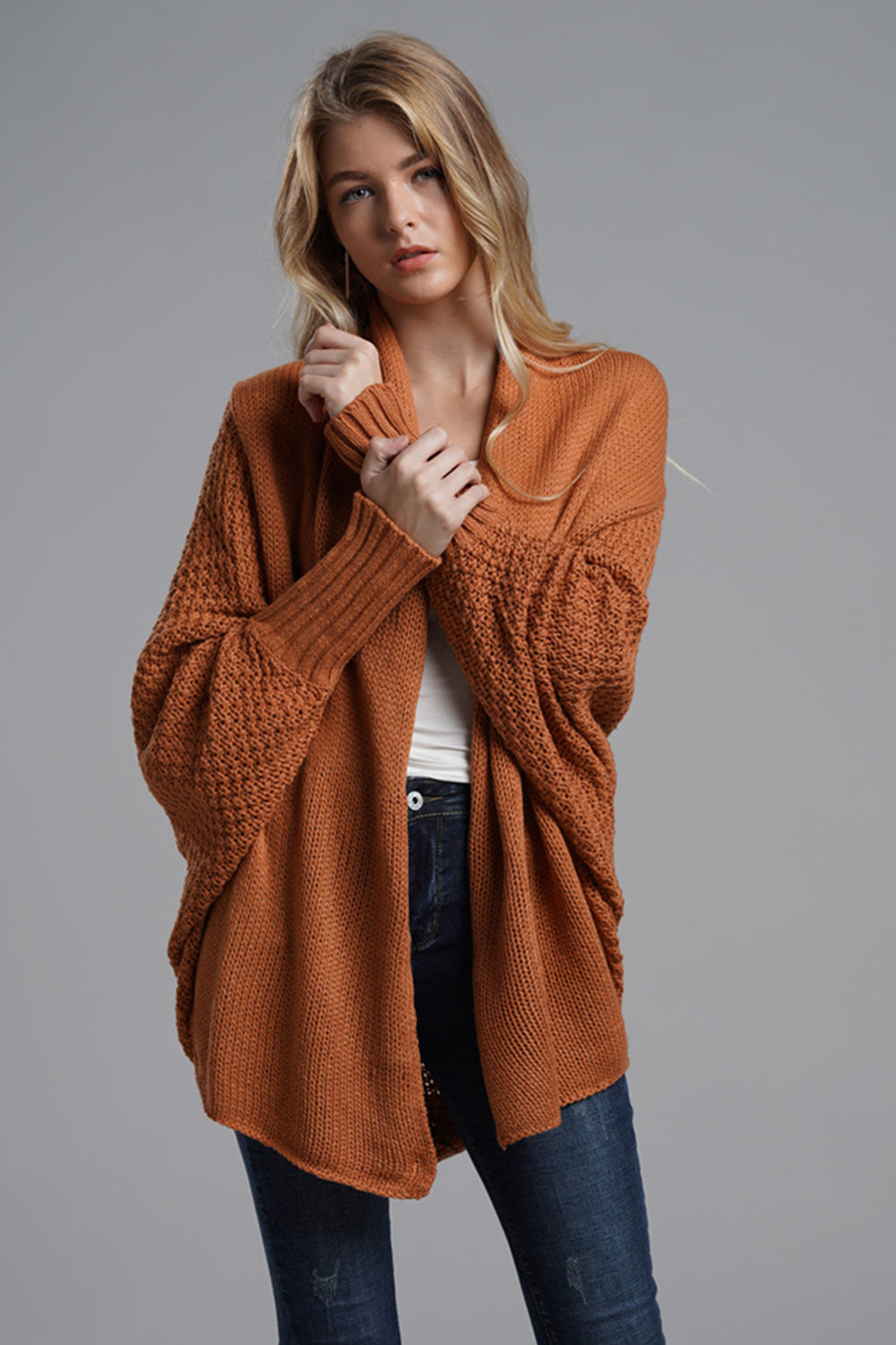 Open Front Batwing Sleeve Cardigan - Cardigans - FITGGINS