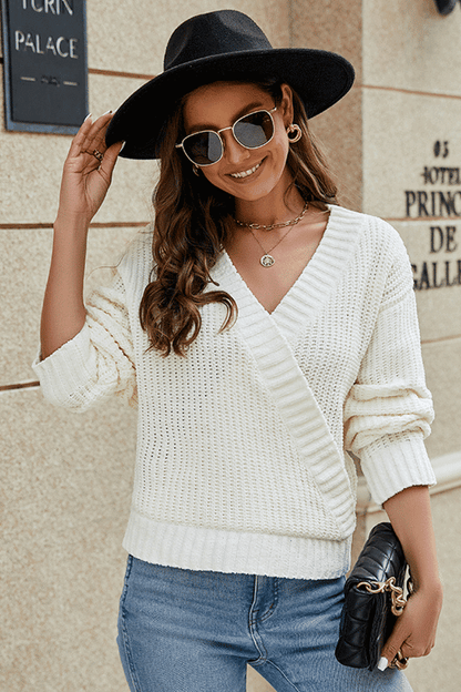 Surplice Neck Long Sleeve Sweater Fitggins