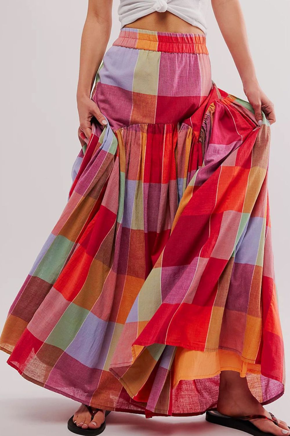 Color Block Elastic Waist Maxi Skirt - Shirts - FITGGINS