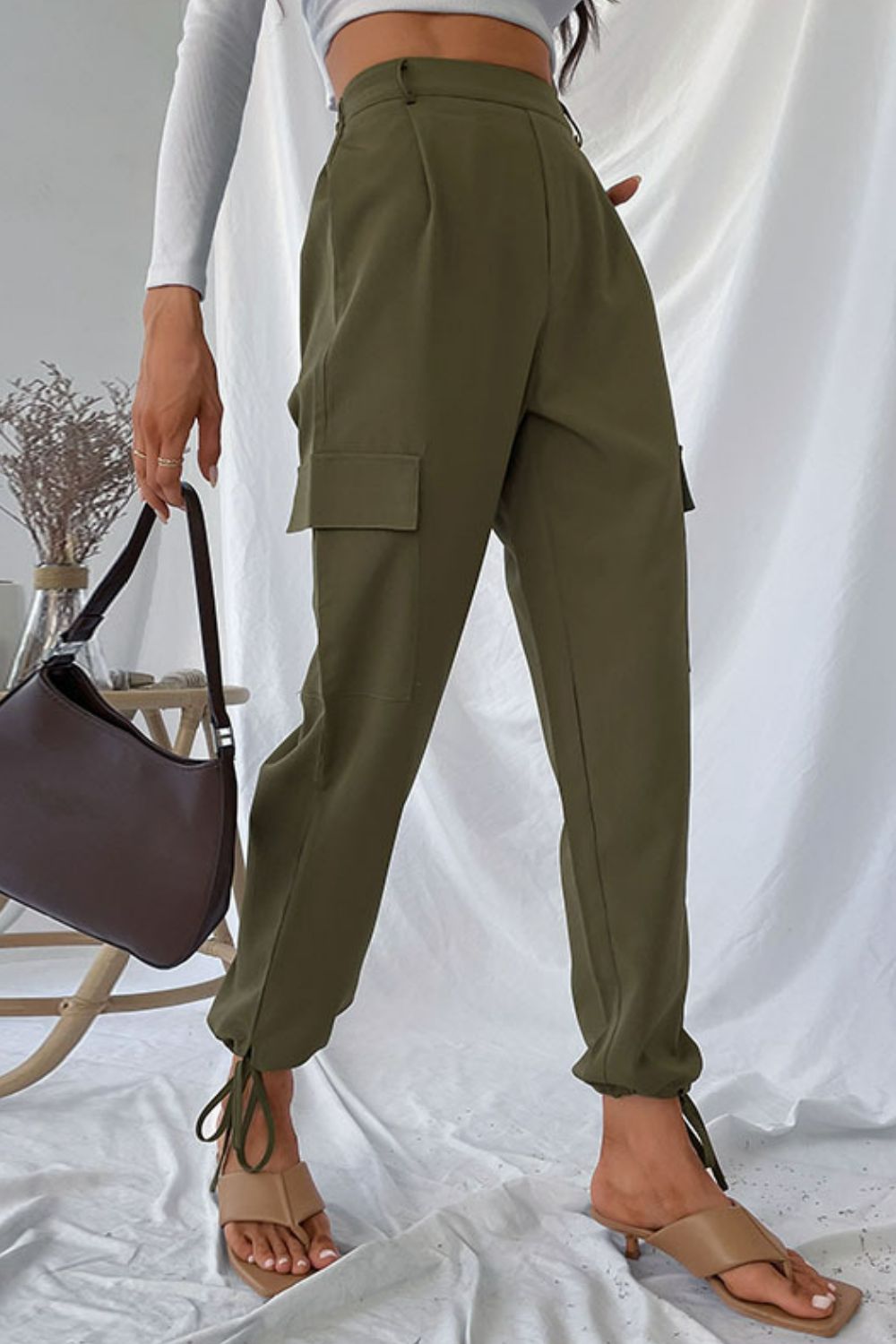 Perfee Drawstring Ankle Cargo Pants - Pants - FITGGINS