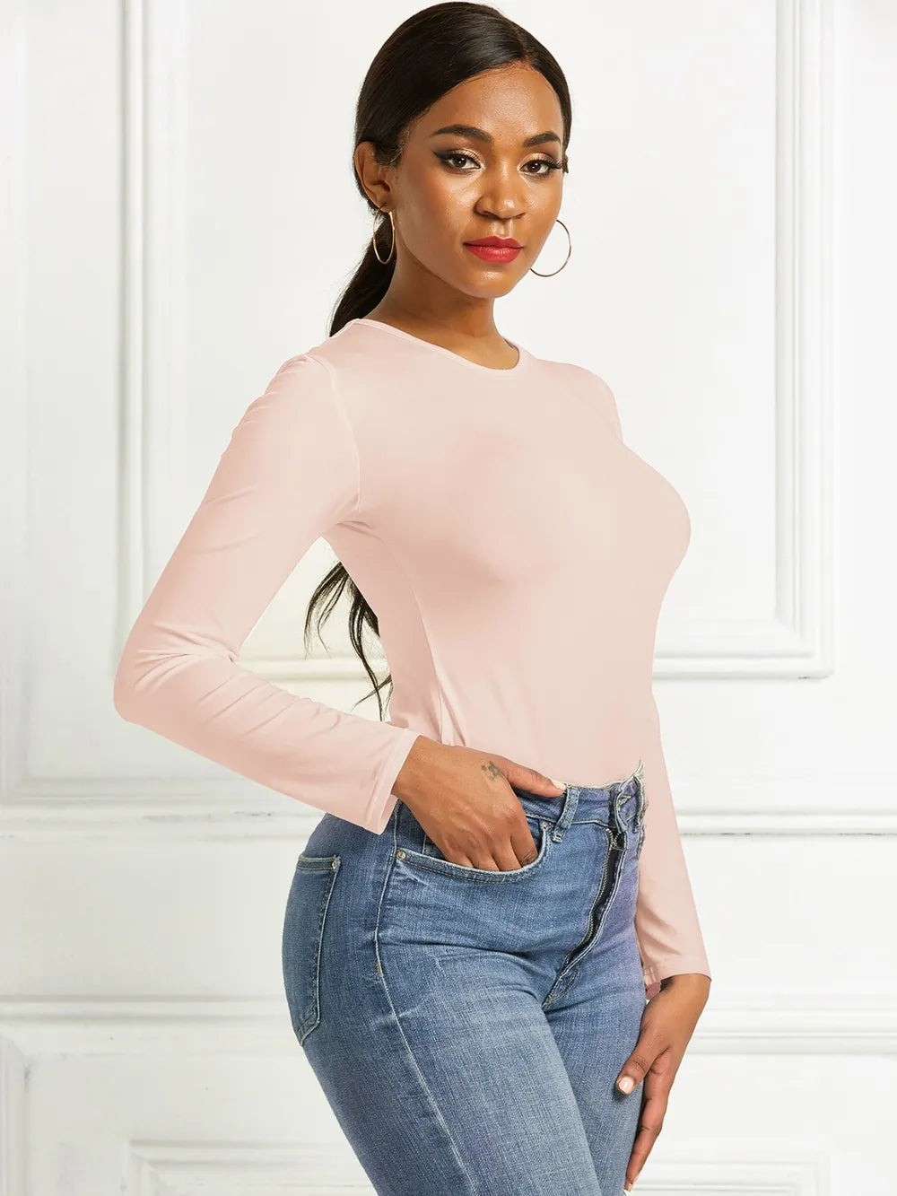 Round Neck Long Sleeve Bodysuit Fitggins