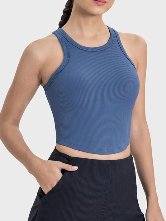 Millennia Round Neck Racerback Active Tank Dusty Blue Fitggins