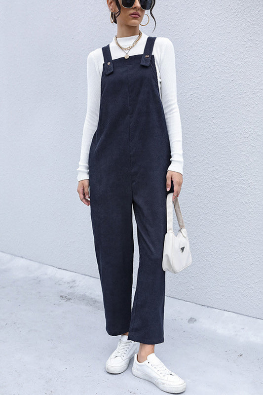 Perfee Button Detail Corduroy Overalls with Side Pockets - Pants - FITGGINS