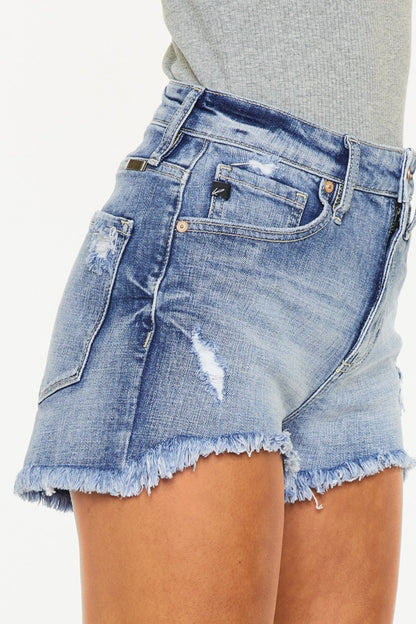 Kancan Distressed Raw Hem Denim Shorts - Denim Shorts - FITGGINS