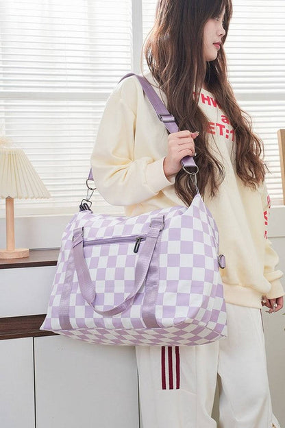 Zenana Checkered Multi-Pocket Travel Bag - Handbag - FITGGINS