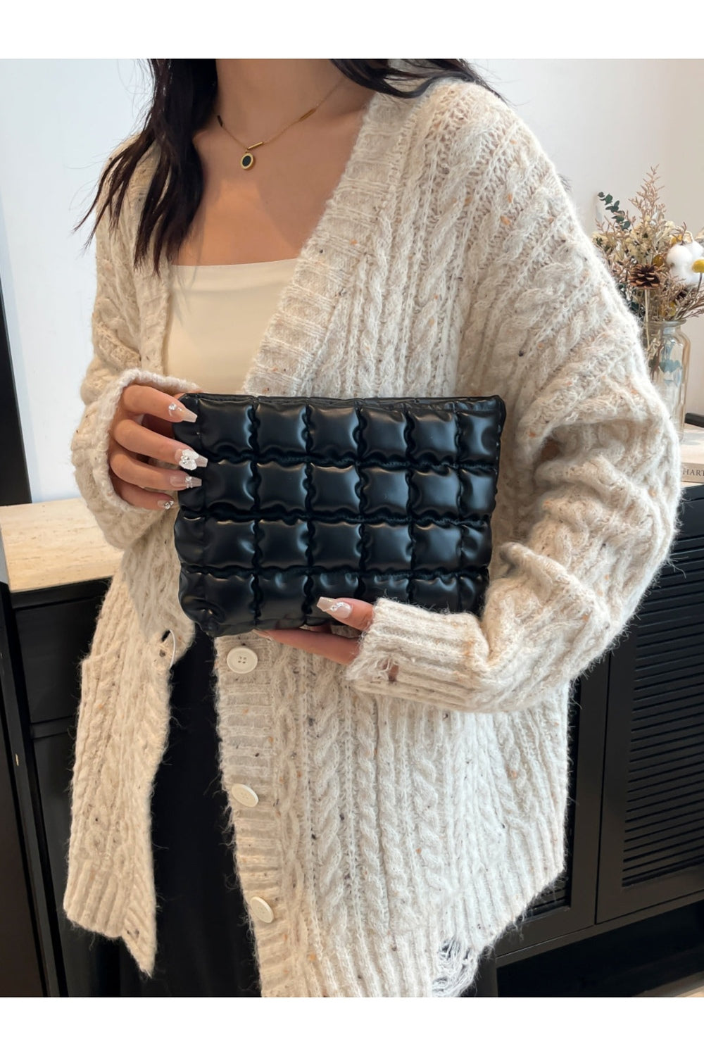 Quilted Plaid Clutch with Zipper - Handbag - FITGGINS