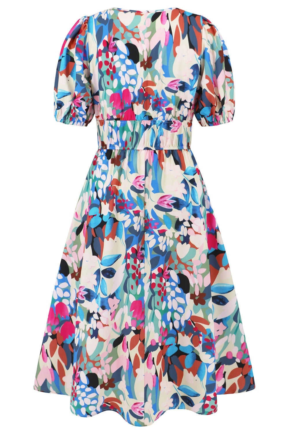 Ruched Printed Surplice Short Sleeve Dress - Casual & Maxi Dresses - FITGGINS