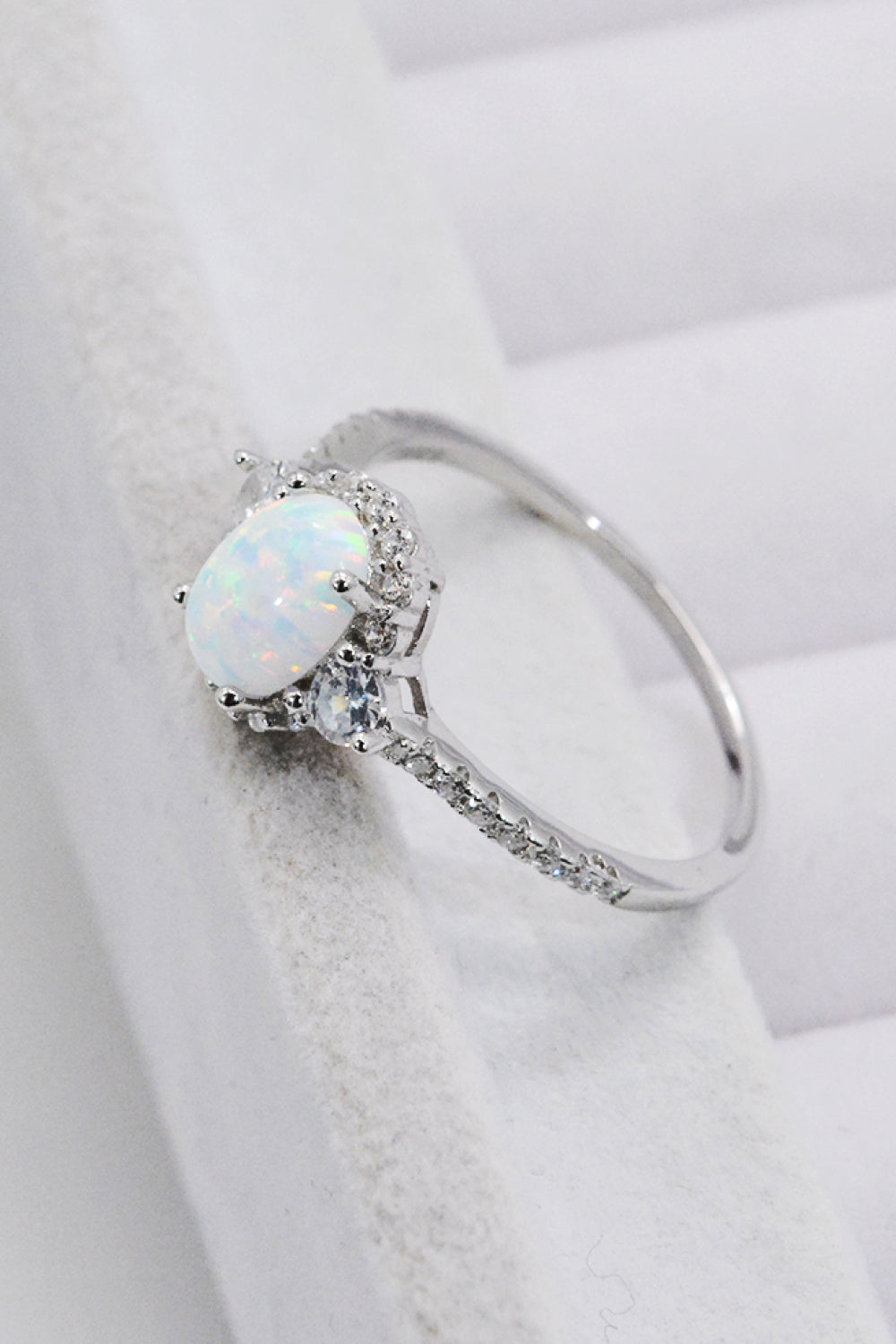 925 Sterling Silver Platinum-Plated Opal Ring - Rings - FITGGINS