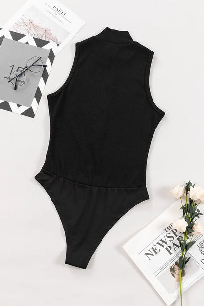 Zip Up Mock Neck Sleeveless Bodysuit Fitggins