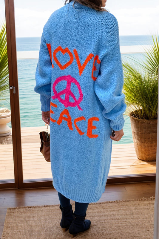 Peace Sign Long Sleeve Cardigan - Cardigans - FITGGINS