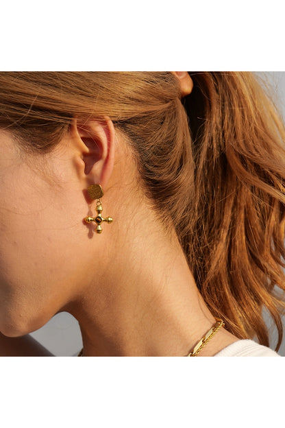 Gold-Plated Stainless Steel Cross Shape Earrings - Earrings - FITGGINS