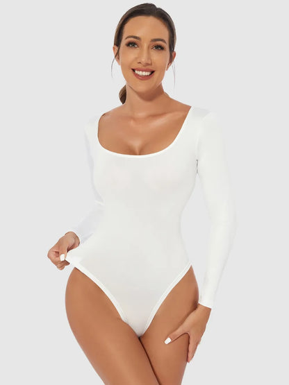 Full Size Scoop Neck Long Sleeve Bodysuit Fitggins