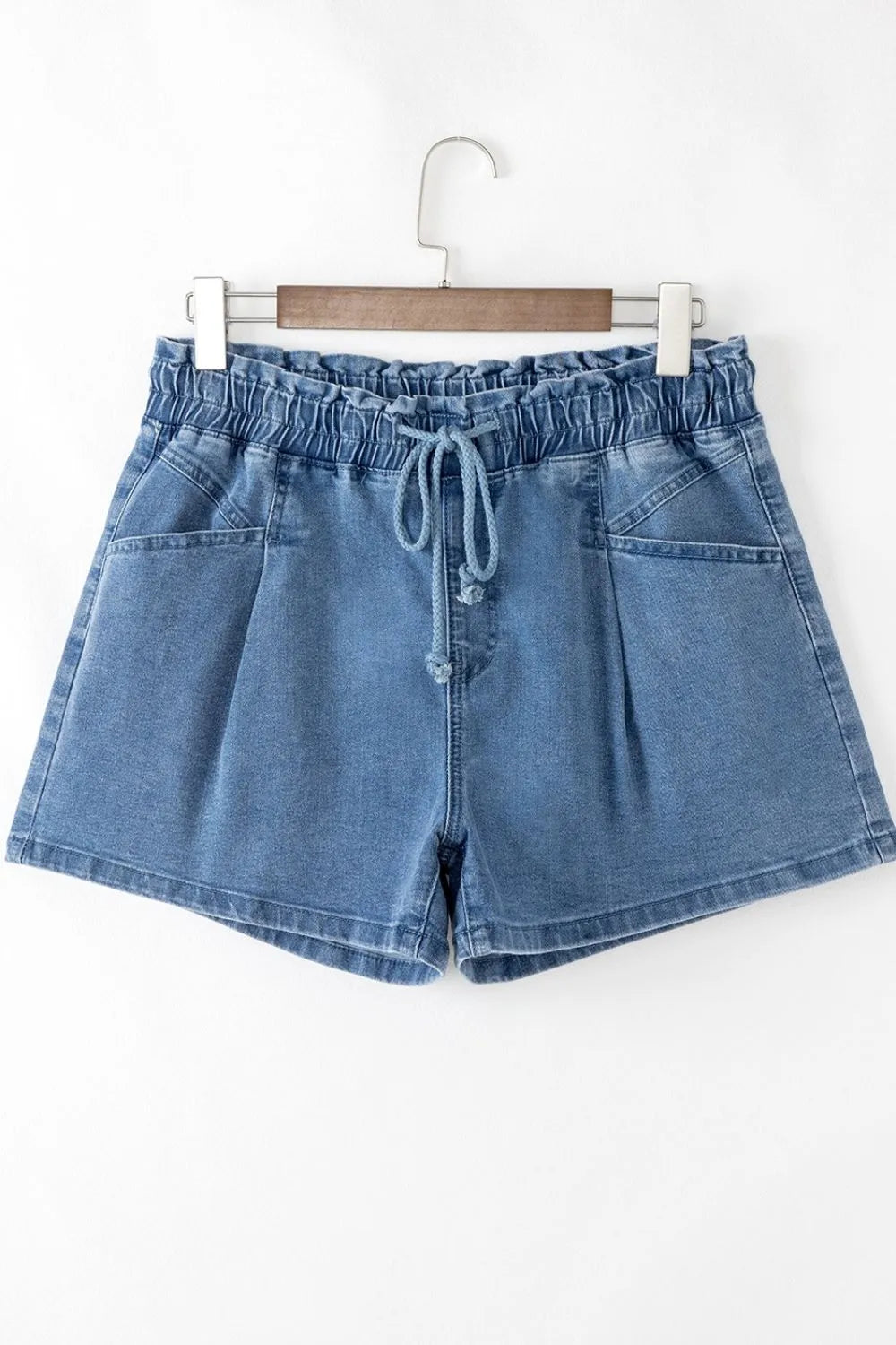 Drawstring High Waist Denim Shorts with Pockets Fitggins