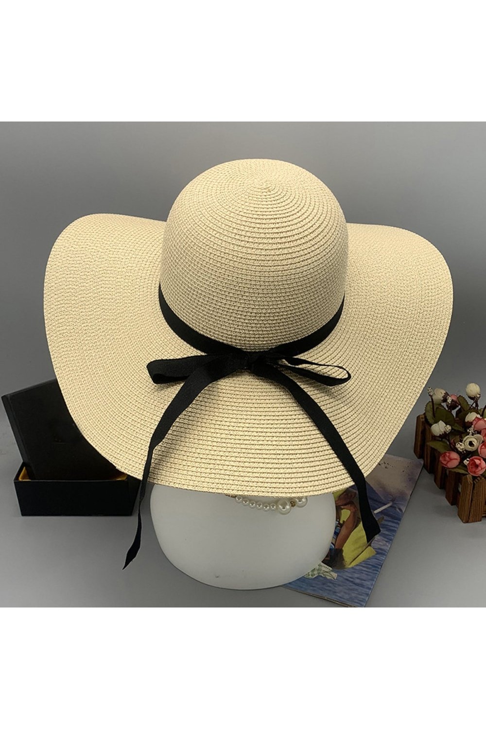 Bow Paper Braided Wide Brim Hat - Hats - FITGGINS