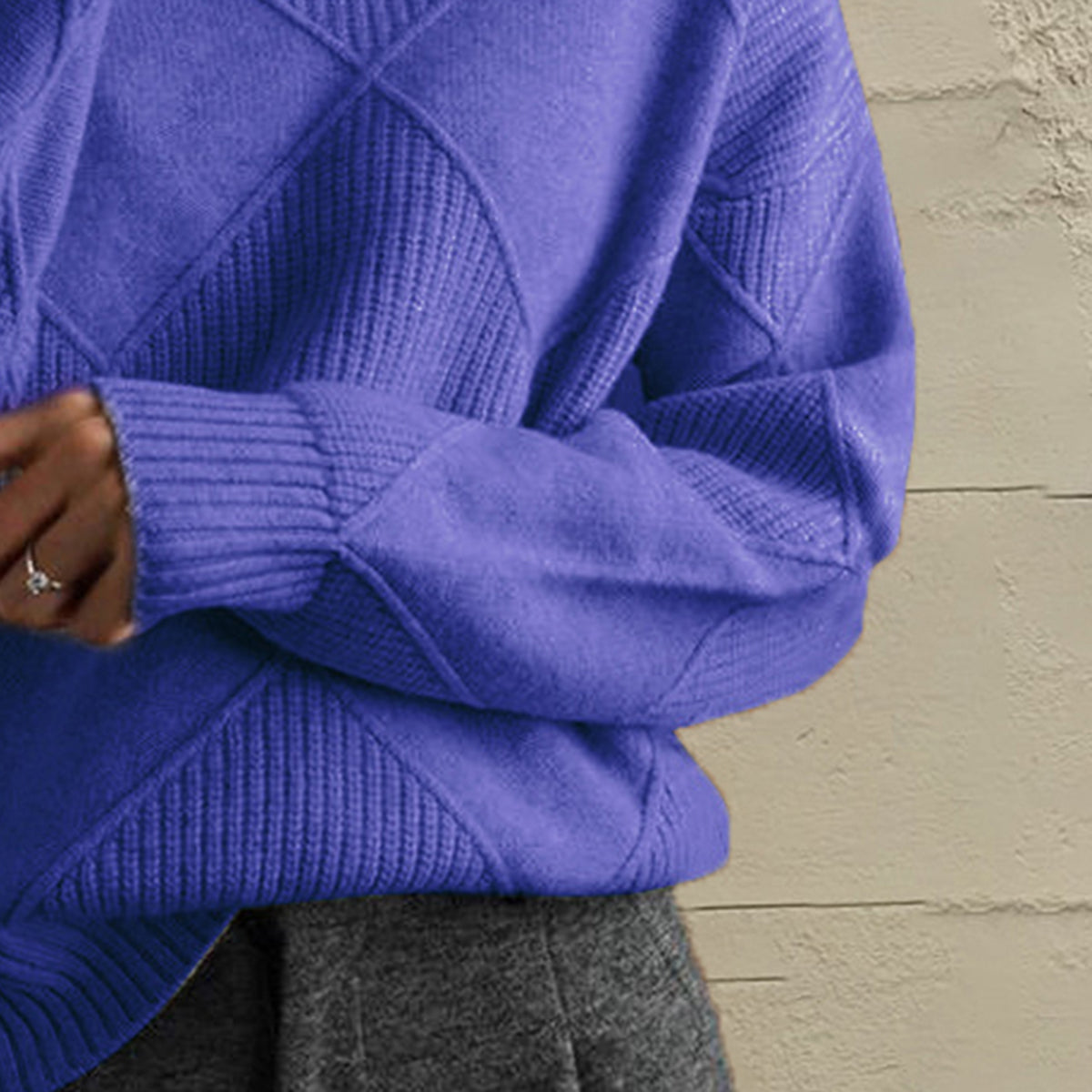 Geometric Turtleneck Long Sleeve Sweater Fitggins