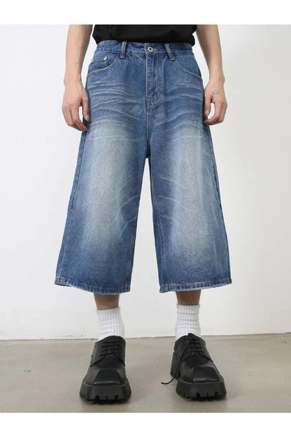 Men's Trendy Washed Denim Shorts with Pockets Fitggins