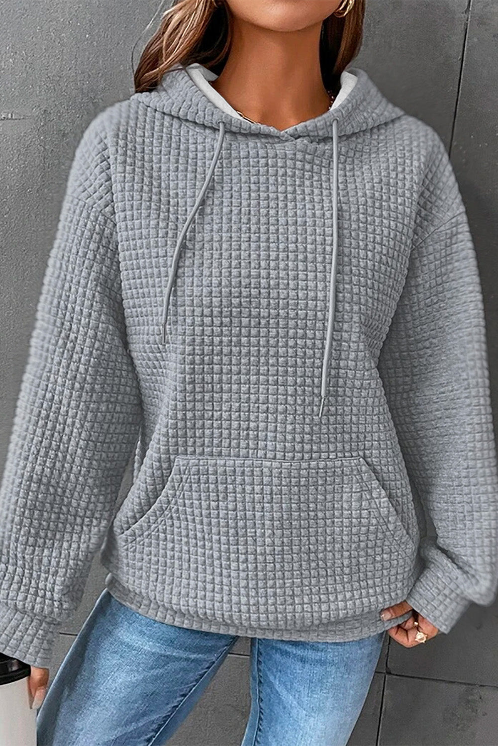 Dropped Shoulder Pocketed Hoodie Heather Gray Fitggins