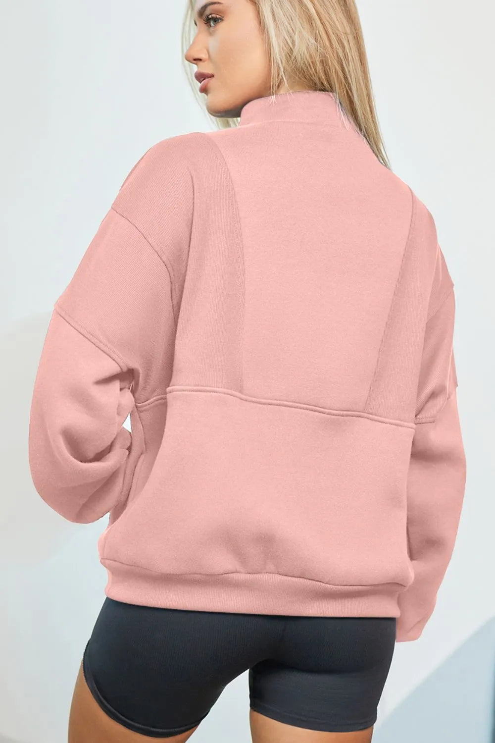 Half Zip Drop Shoulder Long Sleeve Sweatshirt Fitggins