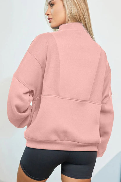Half Zip Drop Shoulder Long Sleeve Sweatshirt Fitggins